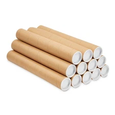 12 Pack Mailing Tubes, 2x15 Inch Round Cardboard Mailers with Caps for Posters