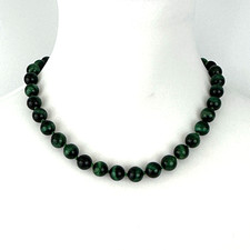 GREEN TIGER'S EYE necklace - 10mm round bead knotted sterling silver 18" 20"