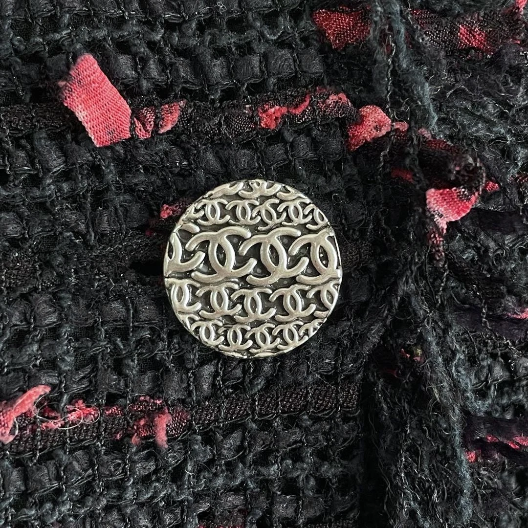 Giacca Chanel tweed frange nero rosso 04P
