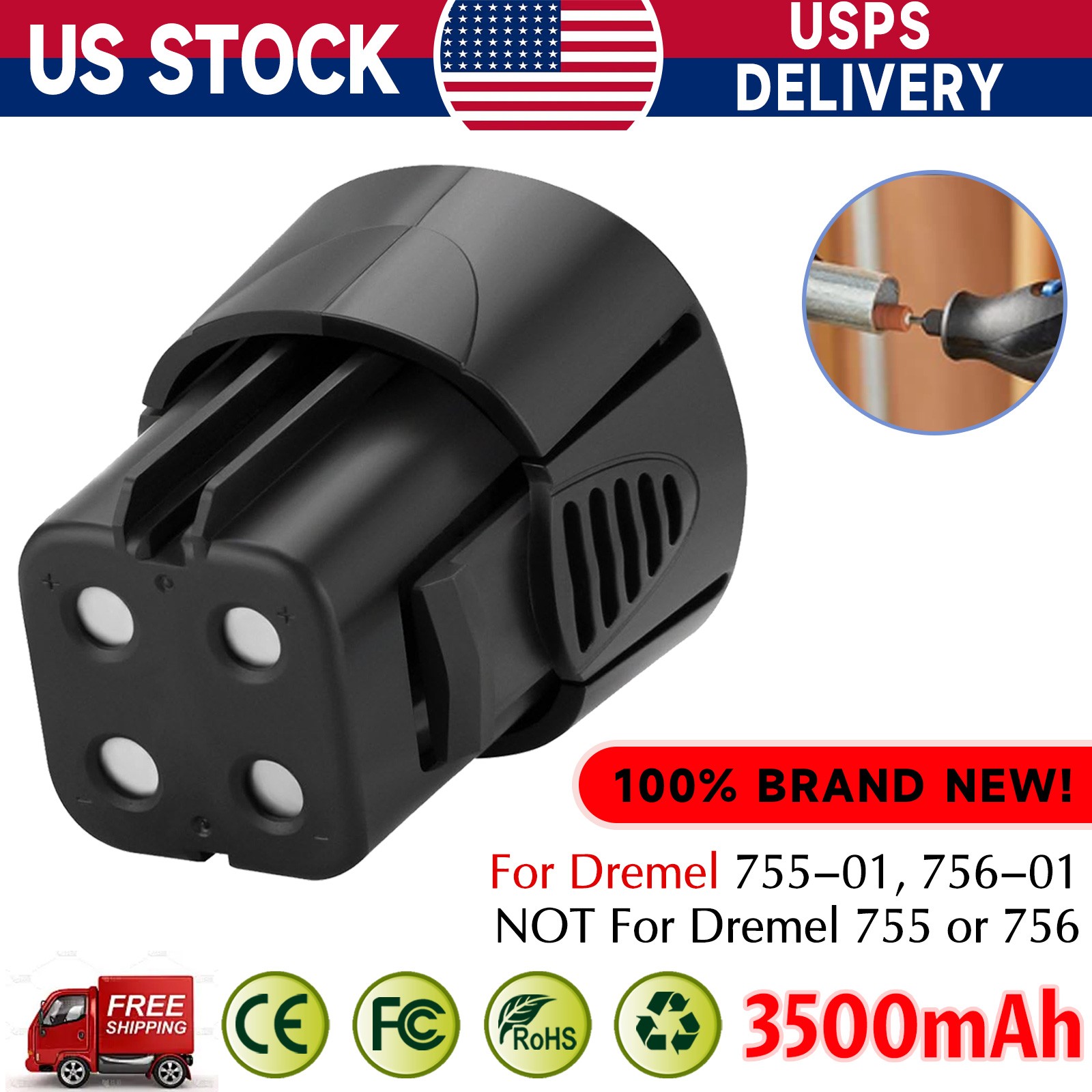 Battery 3.5Ah For Dremel 755-01 756-01 750-02 7300 Not For 7