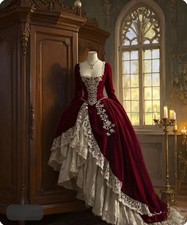 Square Neck Medieval Vintage Prom Dresses Unique Long Applique Velvet Lace