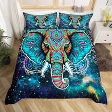 Elephant Duvet Cover Boho Exotic Style Elephant Bedding Set for Boys Girls Te...