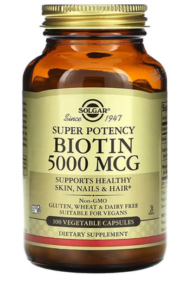 SOLGAR BIOTIN 5000 mcg Super Potency - 100 Kapseln BIOTIN FÜR GESUNDES HAAR