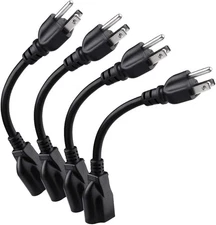 [ETL Listed] Miady Short Power Extension Cord Outlet Saver, 4-Pack, Black 