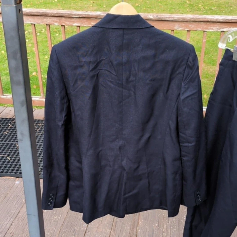 Vintage Talbots Navy Blue Pant Suit Mixed Sz 14 Pants 12 Jacket Office Linen Pro - Image 4 of 4