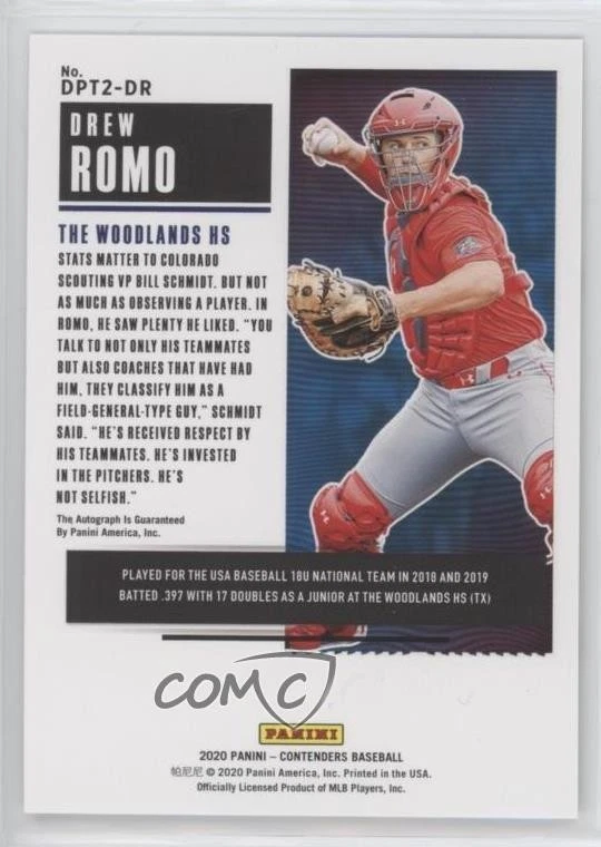 2020 Panini Contenders Draft Pick 2 Playoff Ticket /18 Drew Romo #DPT2-DR Auto - Image 2 of 2
