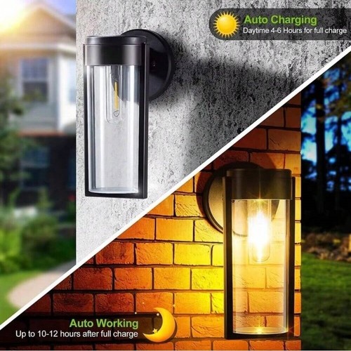 Solar Power Wall Light Outdoor Garden Dusk to Dawn Waterproof Tungsten Wall Lamp - Picture 4 of 9