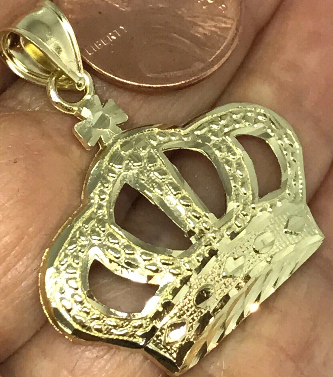 GoLD crown King queen pendant 10k nugget Necklace solid real Hip