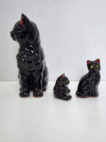 Vintage Ceramic Redware Cat Kittens Lot 3 Japan Green Jewel Yellow Eyes Red Ears - Picture 7 of 24