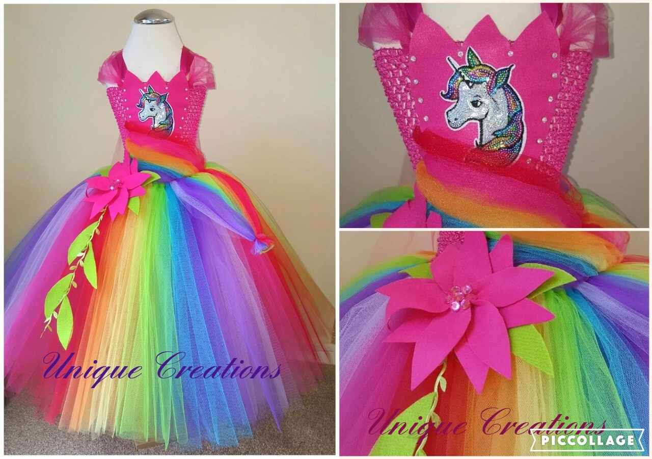 BRIGHT RAINBOW UNICORN TUTU DRESS AGE 1,2,3,4,5,6,7,8,9,10,11,12