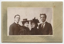 VINTAGE STUDIO PORTRAIT PHOTO 2 COUPLES LADIES W/ GREAT HATS