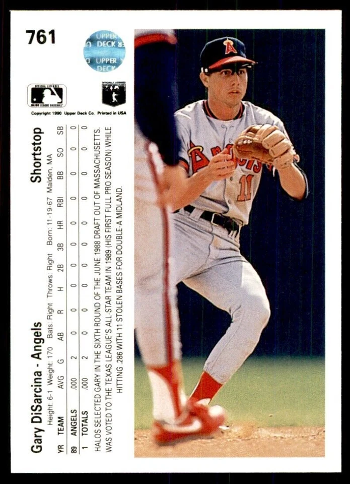 1990 Upper Deck High Series Gary DiSarcina Anaheim Angels #761 - Image 2 of 2
