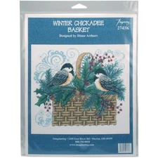 Winter Chickadee Basket Counted Cross Stitch Kit Imaginating NEW holly berry art