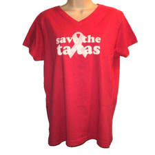 Camiseta Cáncer de Mama Talla XL Save the Ta-Tas ROSA Mangas Cortas Cuello en V NUEVA