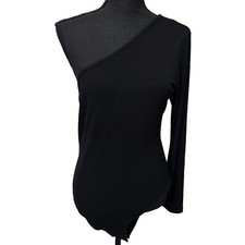 NWT LNA Clothing Women  s Size 1X Slade Heavy Rib One Shoulder Bodysuit Black