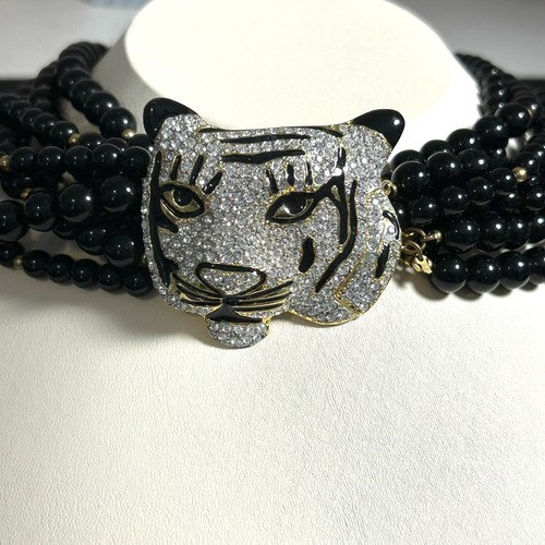 VTG Kenneth Lane Necklace Tiger Rhinestone Clasp Excellent KJL Statement Choker - Picture 6 of 8