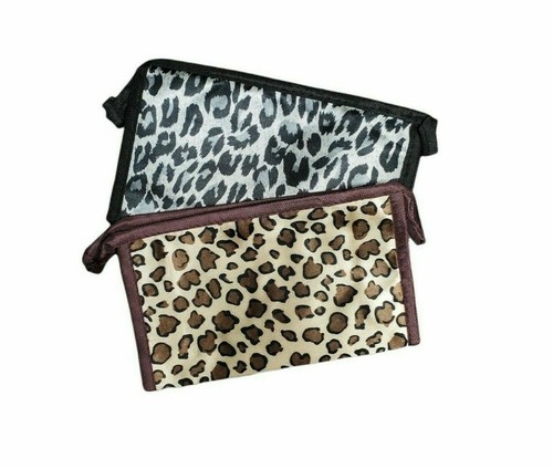 Marsupio accessori cosmetici stampa leopardata marrone e nero borsa trucco organizer da viaggio - Foto 2 di 3