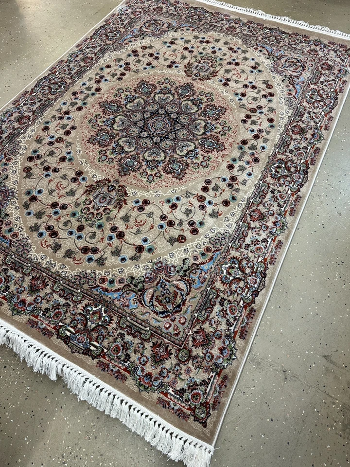 Alfombra de área tradicional crema hecha a máquina alfombra oriental de Oriente Medio 6,5 x 9,2 pies Foto 2 de 4