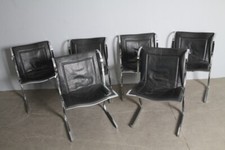 Gruppo di 6 sedie metallo e cuoio anni 70 Milano Fumagalli vero design restaurat