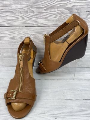 Michael Kors Brown Leather Wedge Heel Sandals Size 9M PK | eBay UK