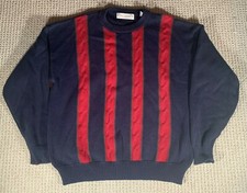 Vintage John Ashford Men s Striped Knit Sweater XL Crewneck 100 Cotton Heavy
