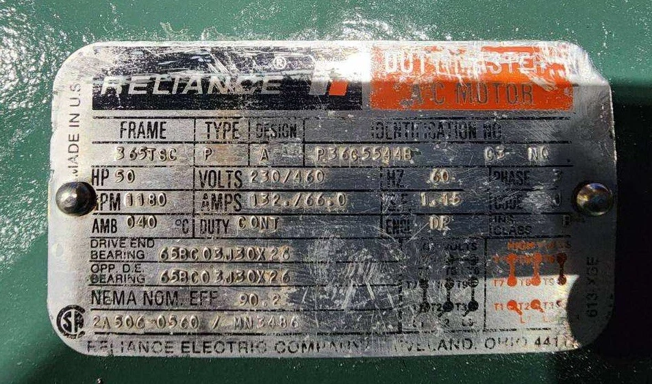 🔥RELIANCE P36C55448 Duty Master AC Motor 3Ph 50HP 60Hz 1180RPM 460V, Used🇺🇸 - Image 2 of 4