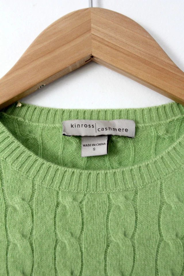 Kinross cashmere sweater, 100% cashmere cable knit green pullover small - Image 3 of 4