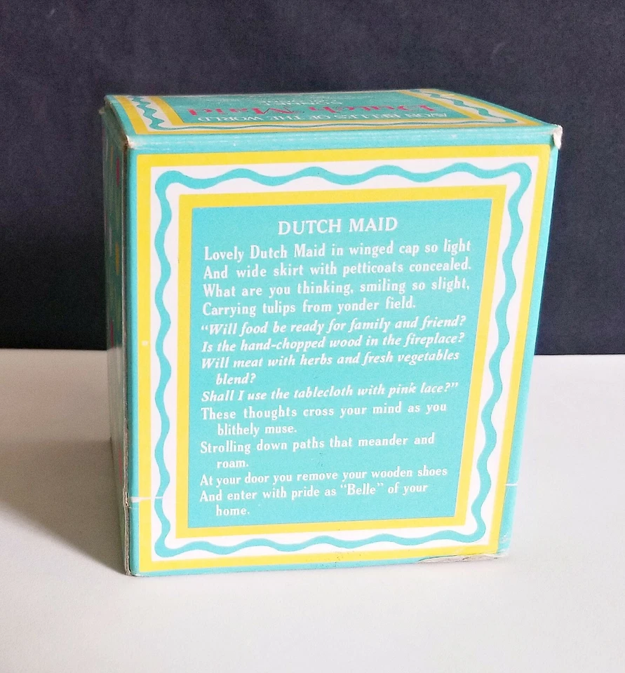 Decantador de botellas Avon "Belles of the World" DUTCH MAID con Soneto Colonia 4 oz. NOS Foto 4 de 4