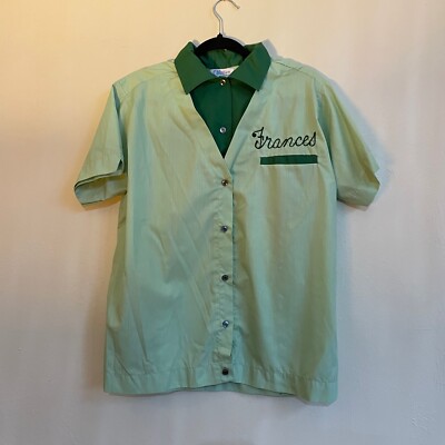 Vintage 1950s Hilton Bowling Shirt Green Two Tone Button Up