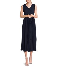 T Tahari Womens Pleated Fit & Flare Dress, Blue, Medium