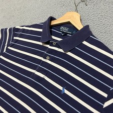 Vintage Polo Ralph Lauren Polo Shirt Men L Blue Striped Short Sleeve Cotton