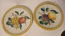 LOT 2  VIETRI Italian Fruit Plates - Wall Hanging Decor Yellow rims vintage MCM