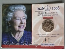 2006 Queen Elizabeth II 80th Birthday Crown Five Pounds Coin Carded BUNC