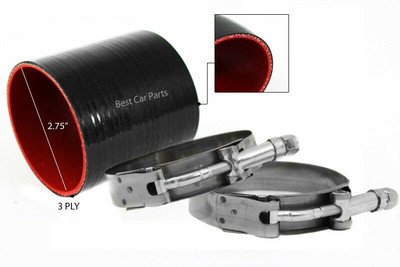 BLACK Silicone Coupler Hose 2.75'' 70mm + T-Bolt Clamps for varies applications