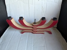 Design House Stokholm Nordic Wooden Adjustable 4 Arm Candle Holder Red VGC