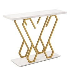 Contemporary Console Table Faux Marble Narrow Entryway Hallway Table Accent