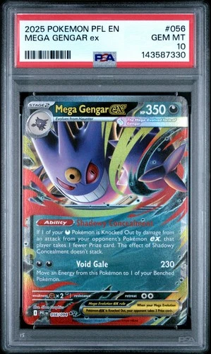 2025 POKEMON PFL EN-PHANTASMAL FLAMES #056 MEGA GENGAR EX PSA 10