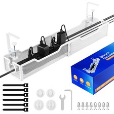 Upgraded 25.2'' Under Desk Cable Management Tray, No Drill Clamp-On Design Wi...
