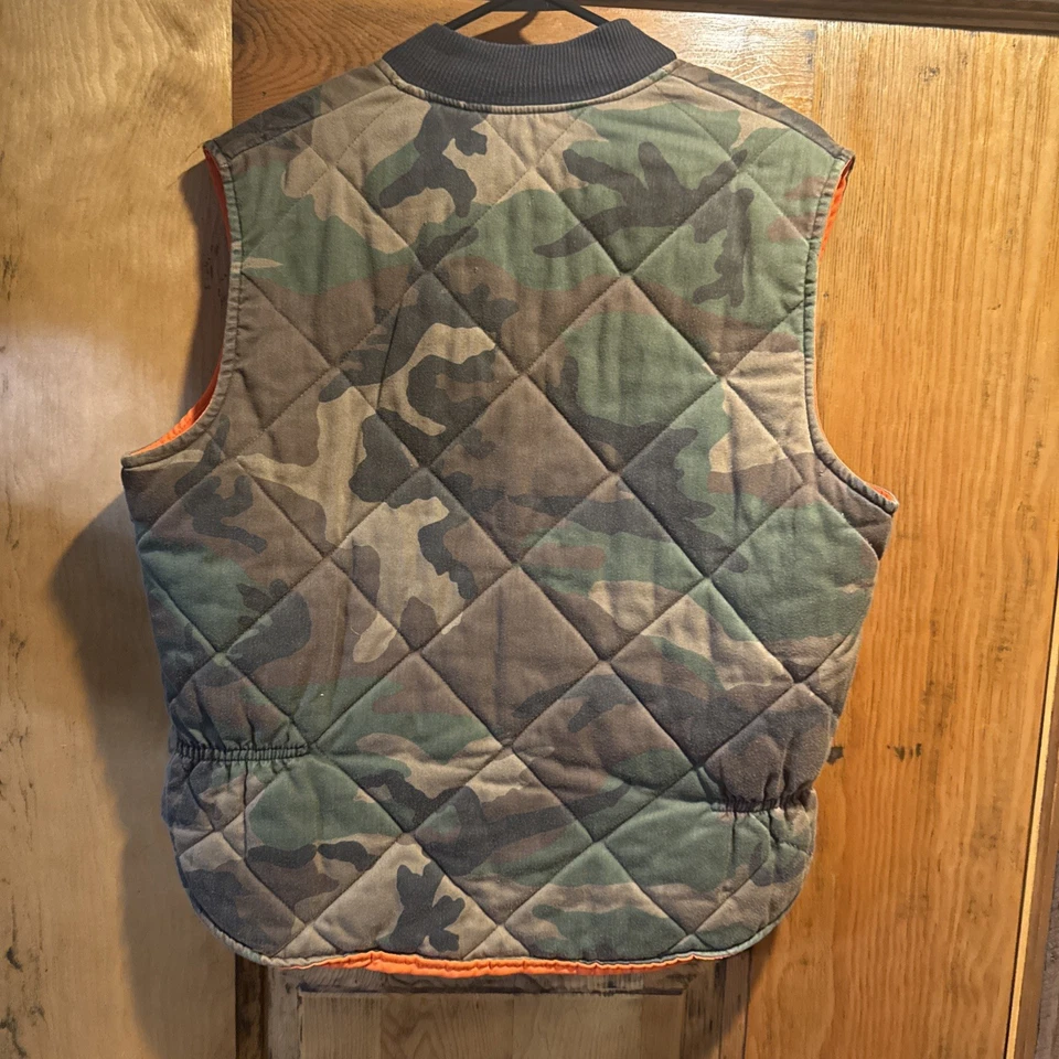 Chaleco de Caza Camuflado Vintage Años 90 Para Hombre Grande Reversible Naranja Algodón Acolchado EE. UU. Foto 4 de 4