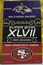 Super Bowl XLVII Parking Sign Ravens vs 49ers Plastic Collectible NFL Mem