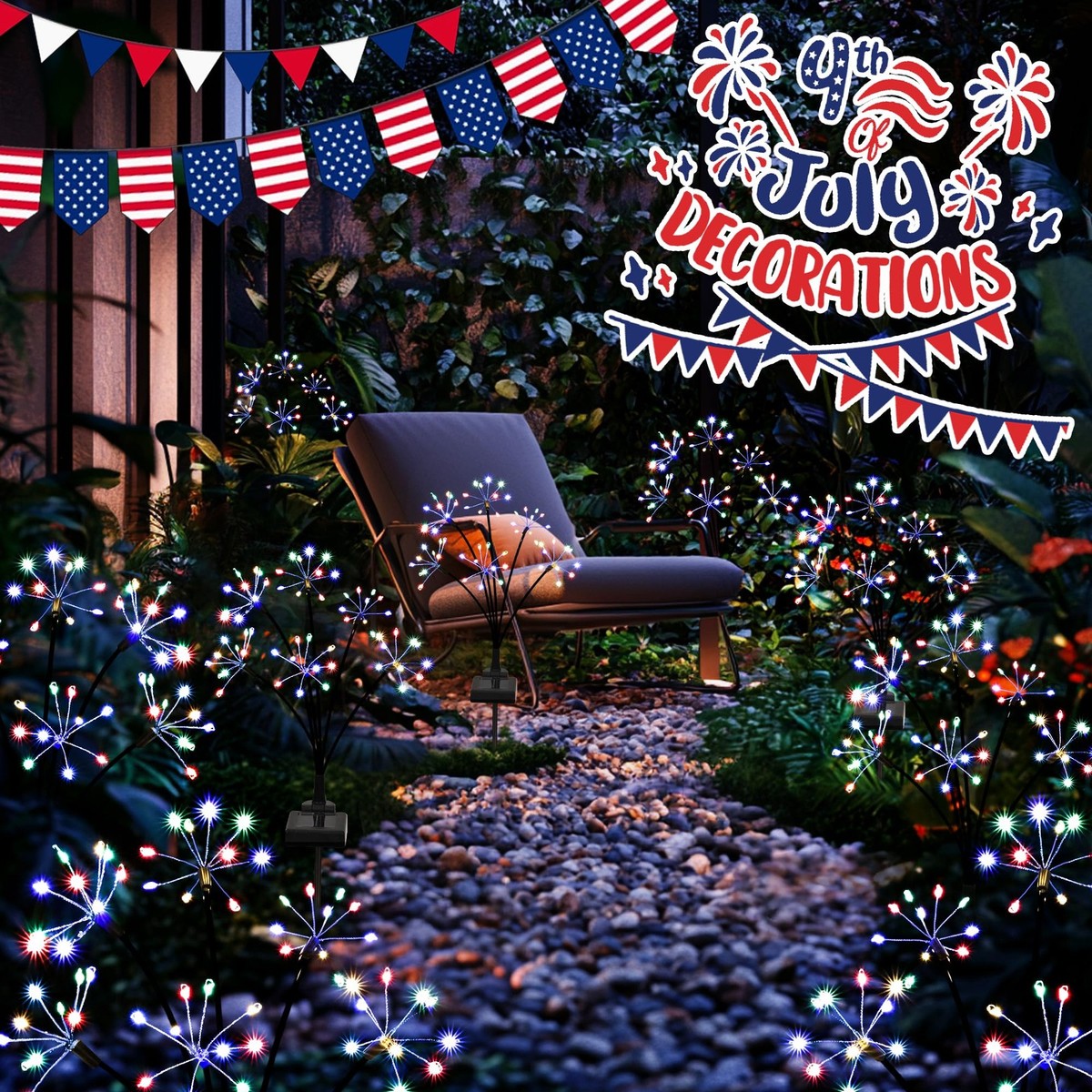 PATIOPIA Solar Garden Decor Lights Outdoor 4th of July