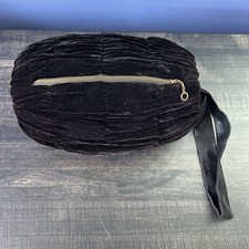 Vintage Velvet Ruched Hand Muff Satin Handle Shallow Zip Pocket 1940s 1950s