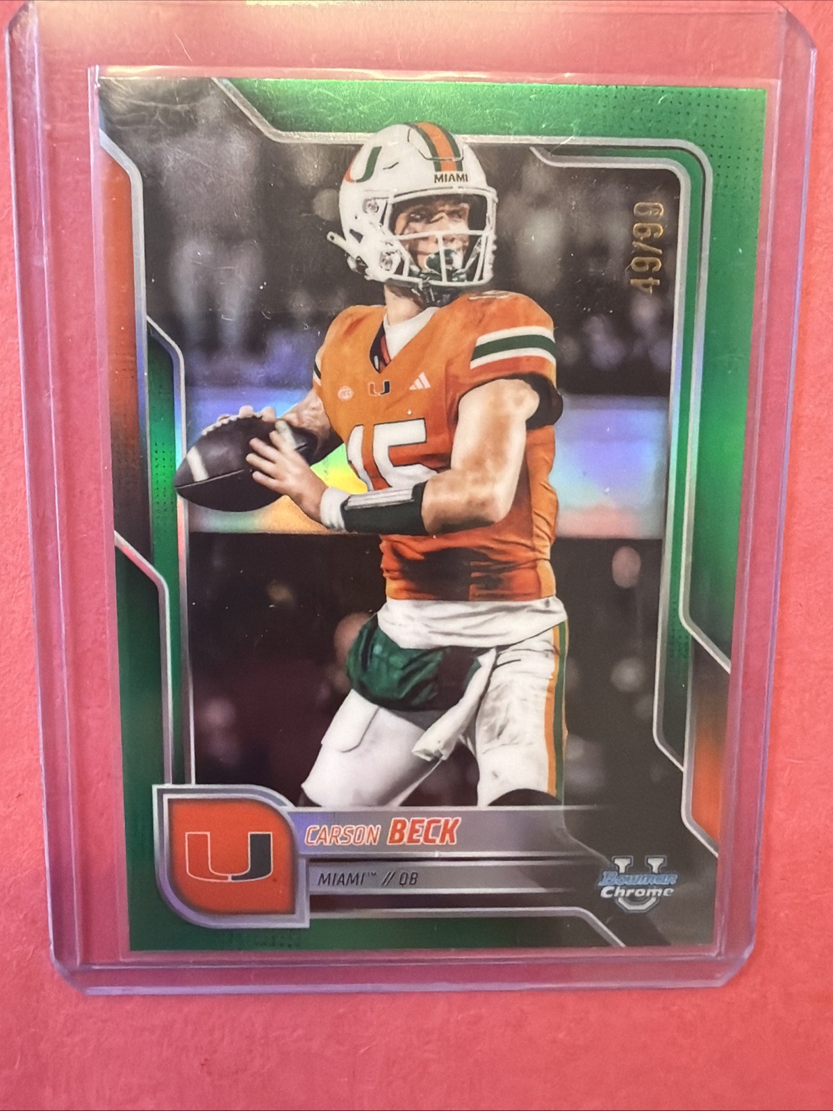 2025 Bowman University Chrome - Carson Beck #138 Green Refractor /99 (RC)