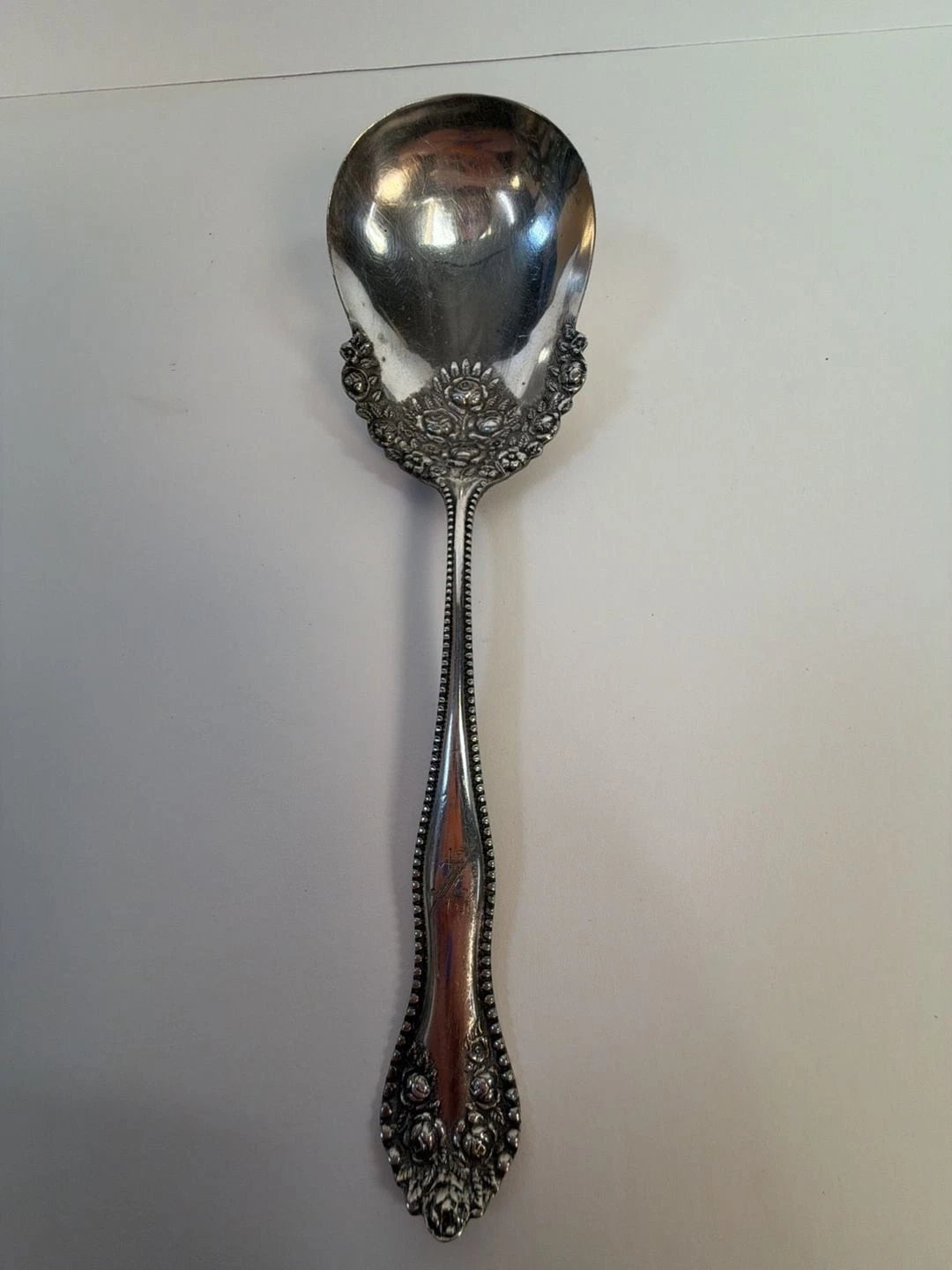 Vintage Silver Plated Floral Repousse Serving Spoon