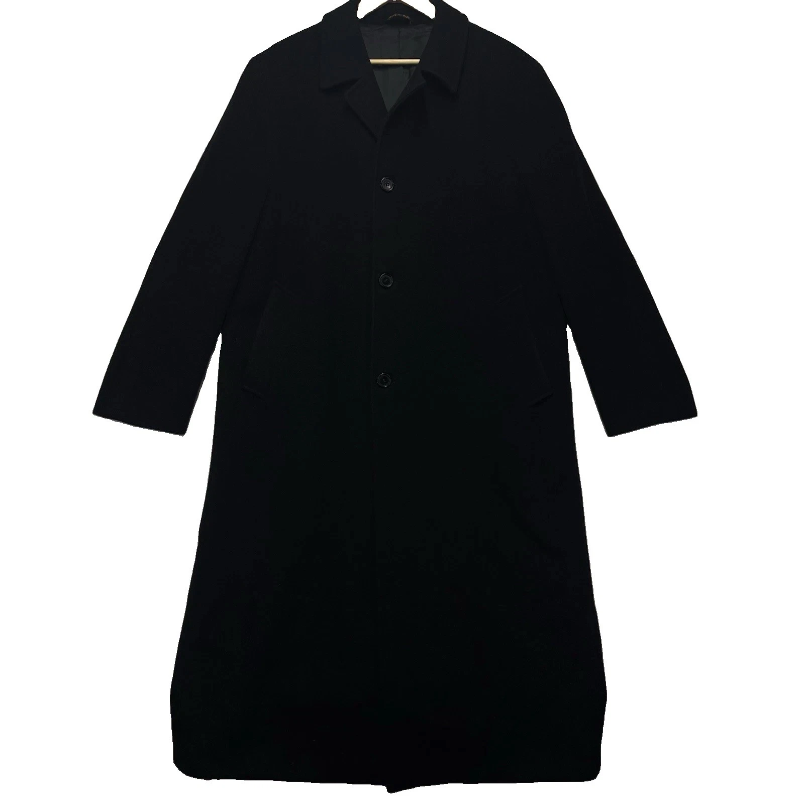 Metropolitan View Bloomingdales Mens 42L Black Wool Cashmere Overcoat Made Italy image 2