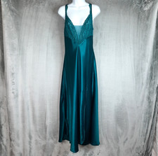 VTG Victorias Secret Gold Label Satin Night Gown Large Teal Slip Dress Maxi Long