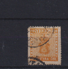 SCHWEDEN, 1858, SG9a TYP 1 24 Erz ORANGE, GEBRAUCHT CV 65£+