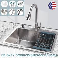 Drop In Kitchen Sink Top Mount 23.5in" Single Bowl Stainless Steel Bathroom Sink