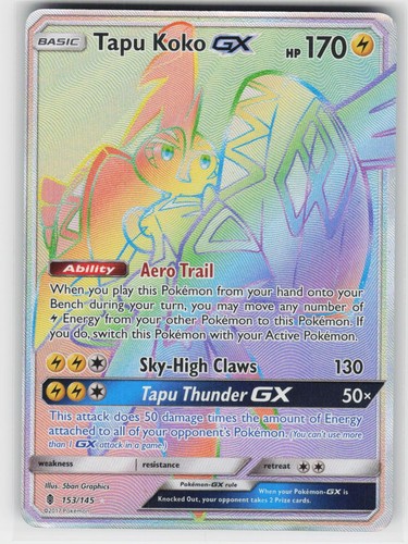 Tapu Koko GX (Secret) 153/145 Rainbow Holo SEC Guardians Rising Pokemon MP