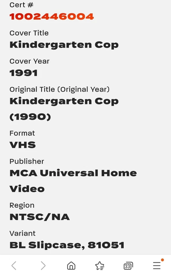 Kindergarten Cop CGC 9.4 Seal Grade A++ VHS MCA Universal Home Video 1991 Foto 4 de 4